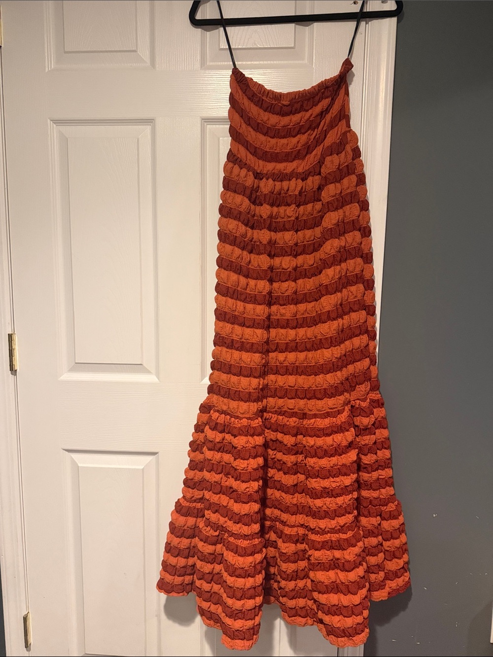 Women's Textured Tiered Maxi dress in Burnt Orange